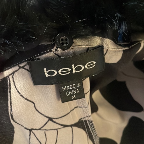 BEBE fur collar floral print silk blouse - Picture 9 of 16